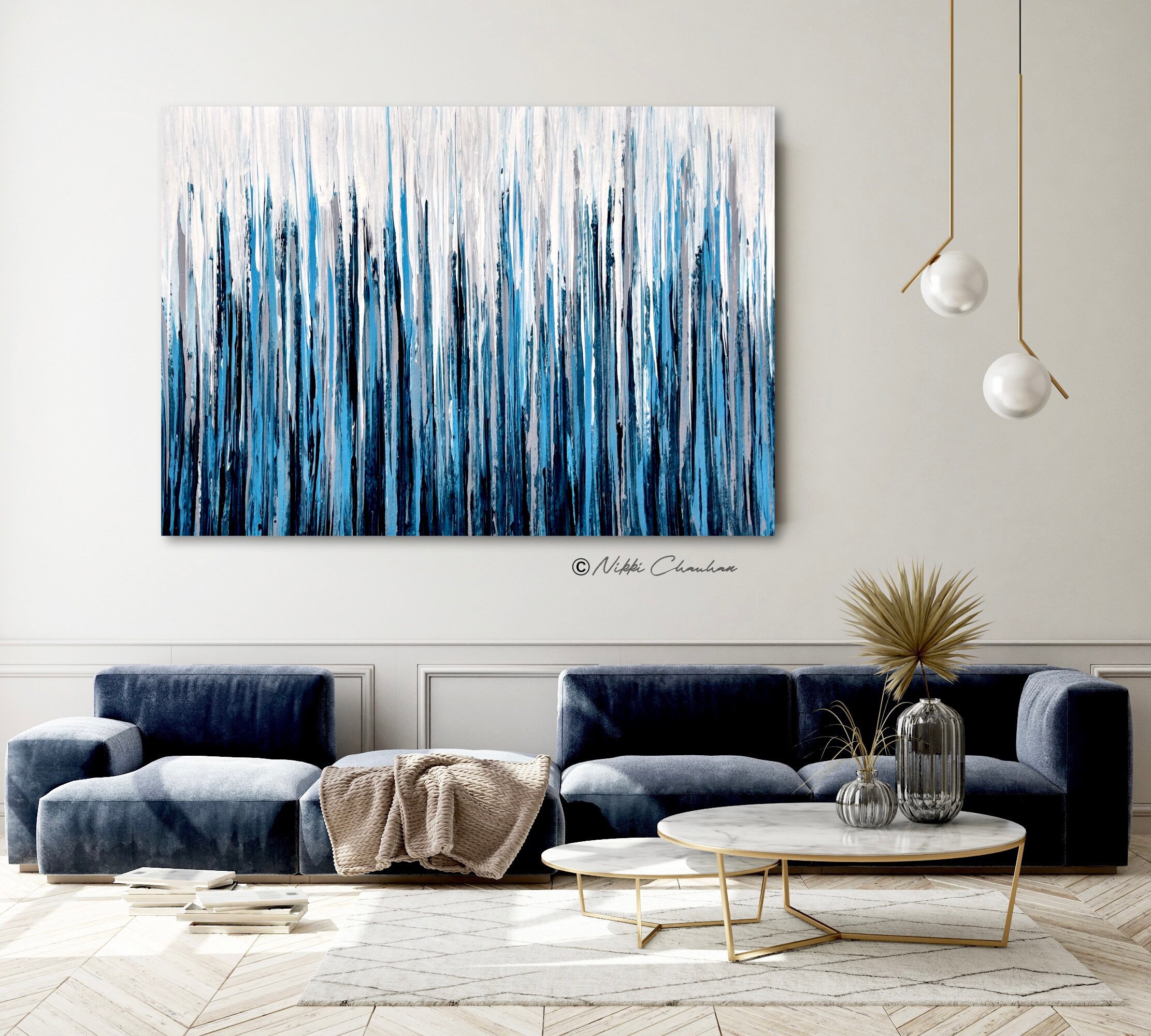 Extra Large Blue Abstract painting Office wall art Original Etsy