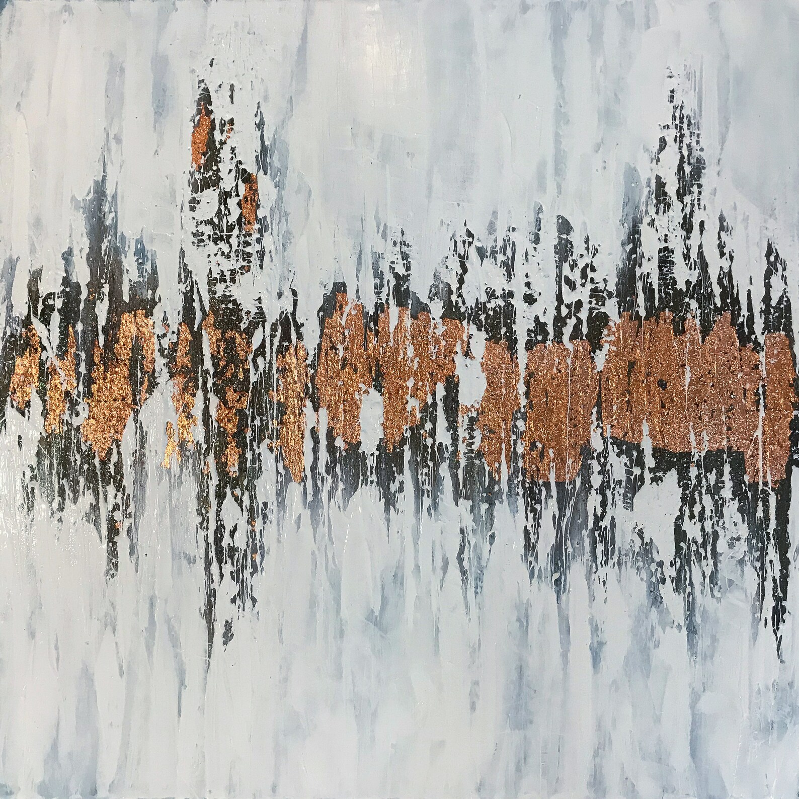 Large Copper Leaf Wall Art, Rose Gold Art, Modern Abstract Painting on ...