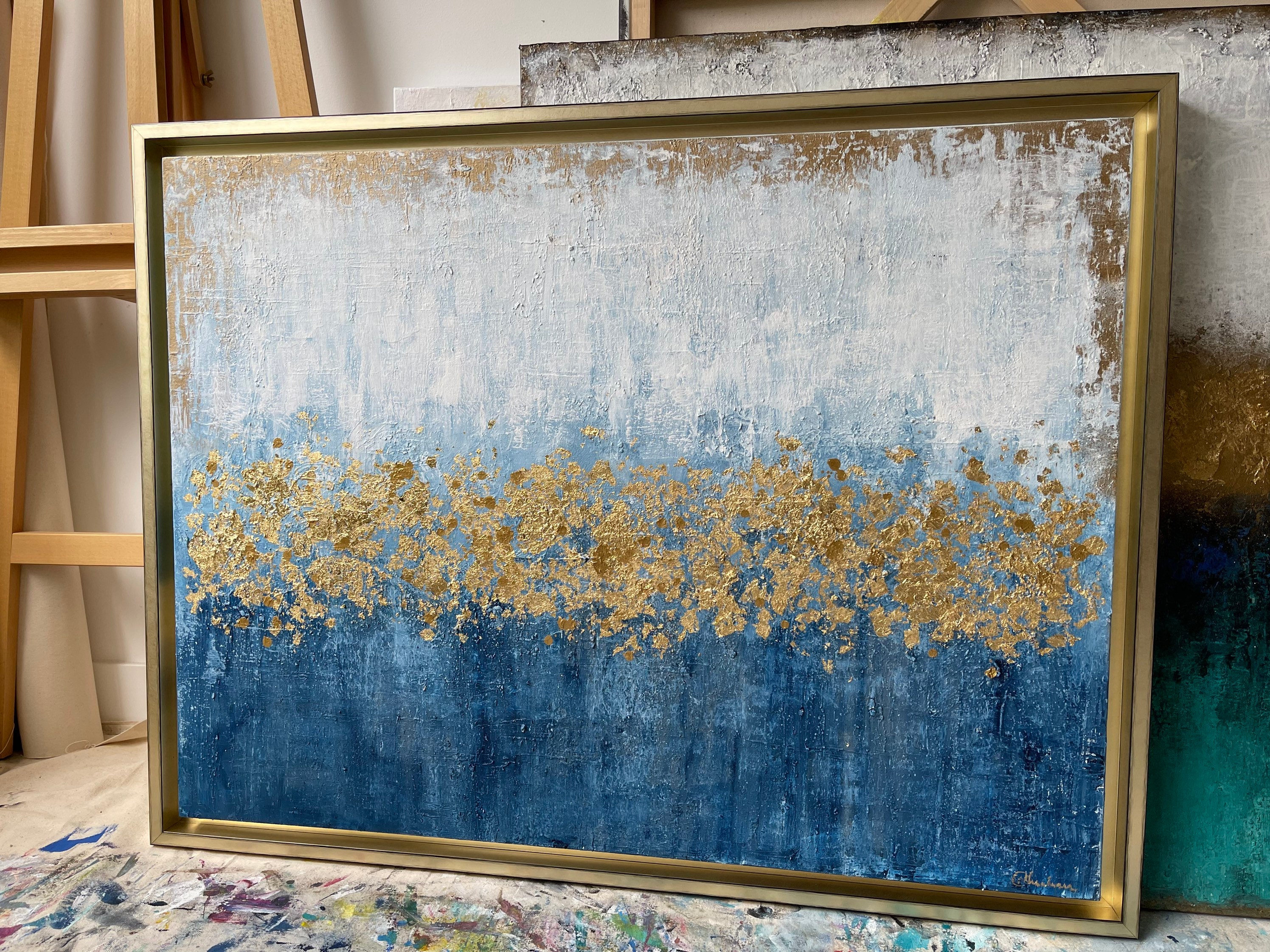 Blue Gold Abstract Art, Gold Leaf Painting, Original Abstract Art ...