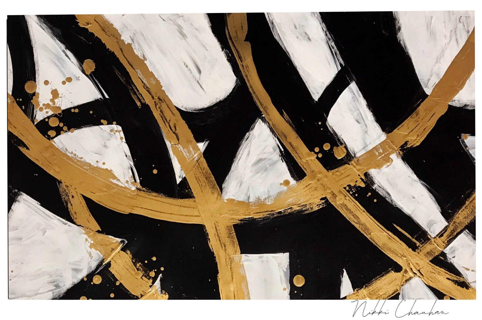 Black White Gold Abstract Art Minimalist Monochrome Art on Etsy
