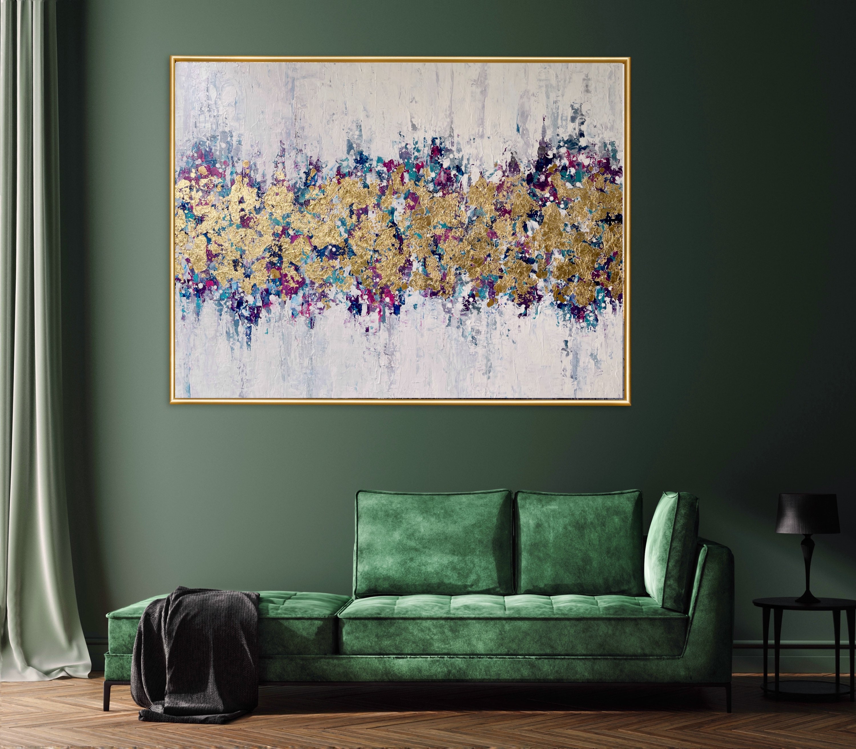 Pink Blue Gold Wall Art Gold Leaf Acrylic Abstract Art Etsy