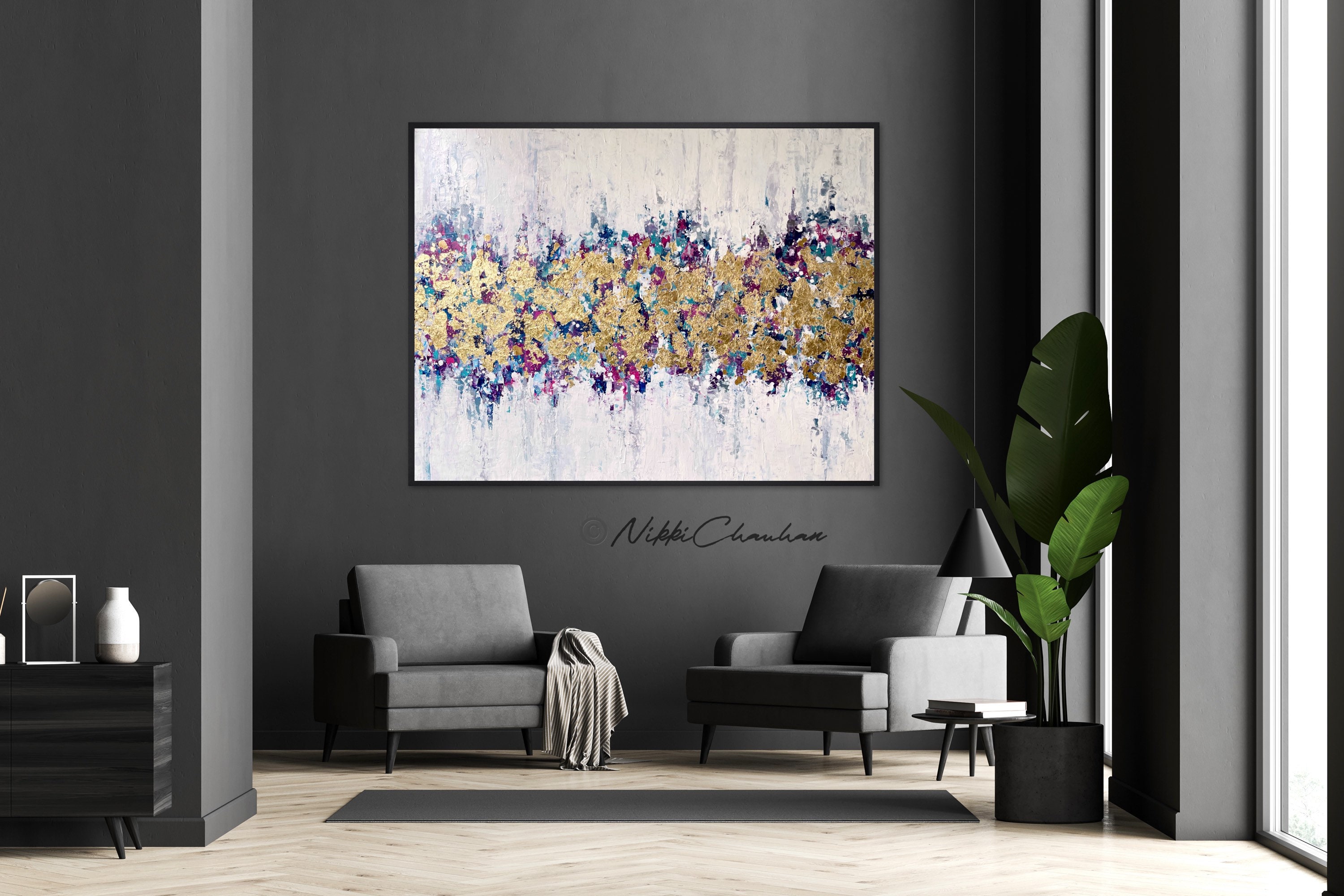 Pink Blue Gold Wall Art Gold Leaf Acrylic Abstract Art Etsy