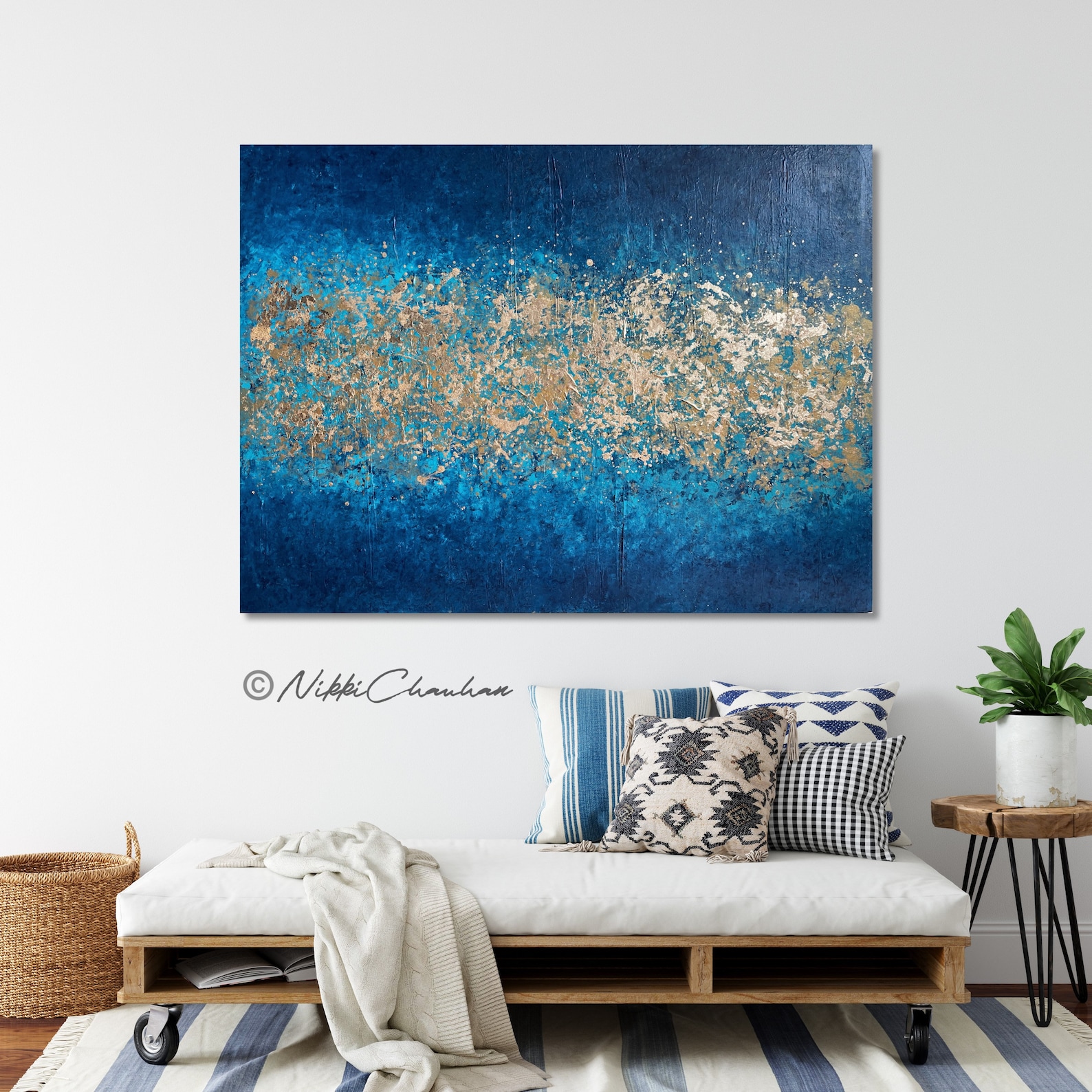 Blue Gold Abstract Art Gold Leaf Painting Original Abstract Etsy