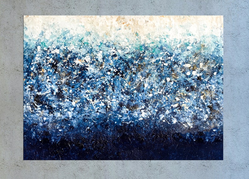 Large Blue Wall Art Abstract Modern Painting On Canvas Custom Artwork Navy