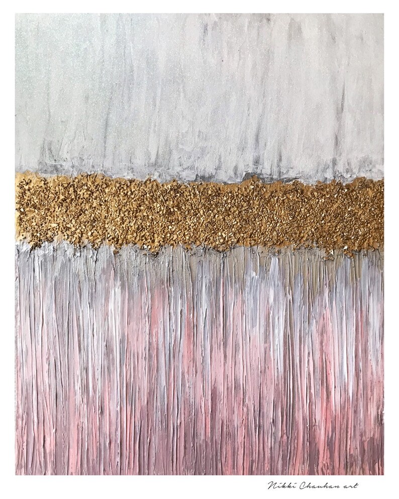 Pink Gold Abstract Painting Large Mixed Media Textured Art Etsy