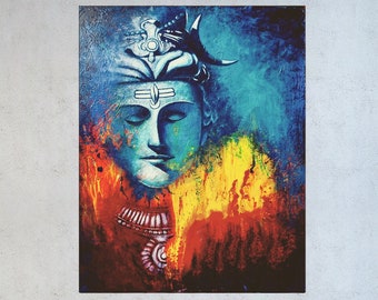 Lord Shiva, Indian Painting on canvas, Indian wall decor, Shiva art, Hindu wall art, Religious art, Hindu god India canvas art, Asian art