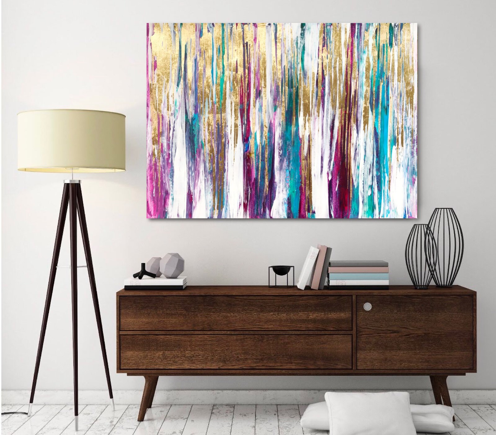 Pink Blue Gold, Gold Leaf Painting on Canvas, Modern Abstract Art ...