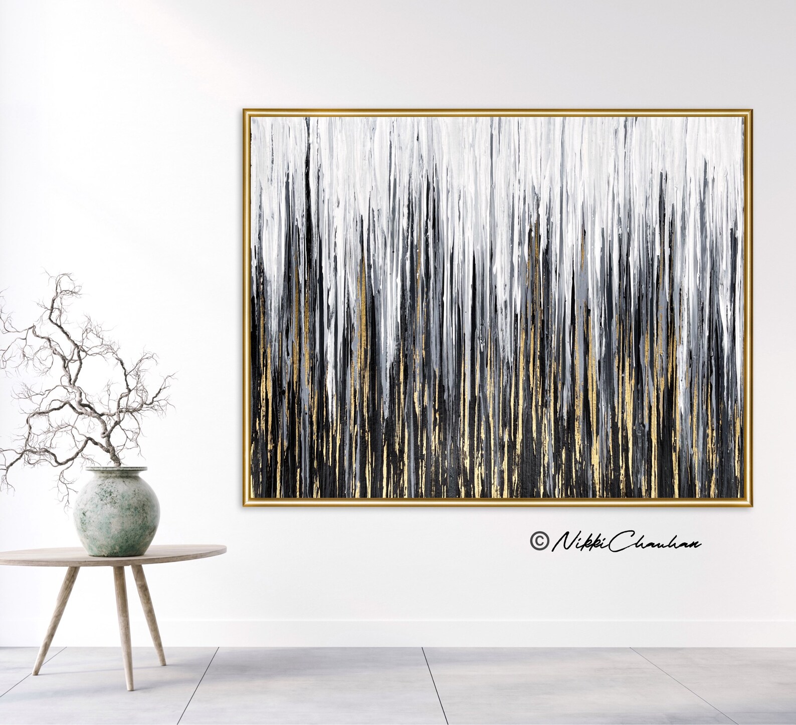 Gray White and Gold Art Gold Canvas Painting Original Etsy