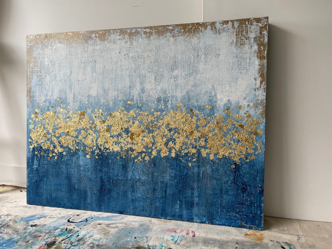 Blue Gold Abstract Art Gold Leaf Painting Original Abstract - Etsy