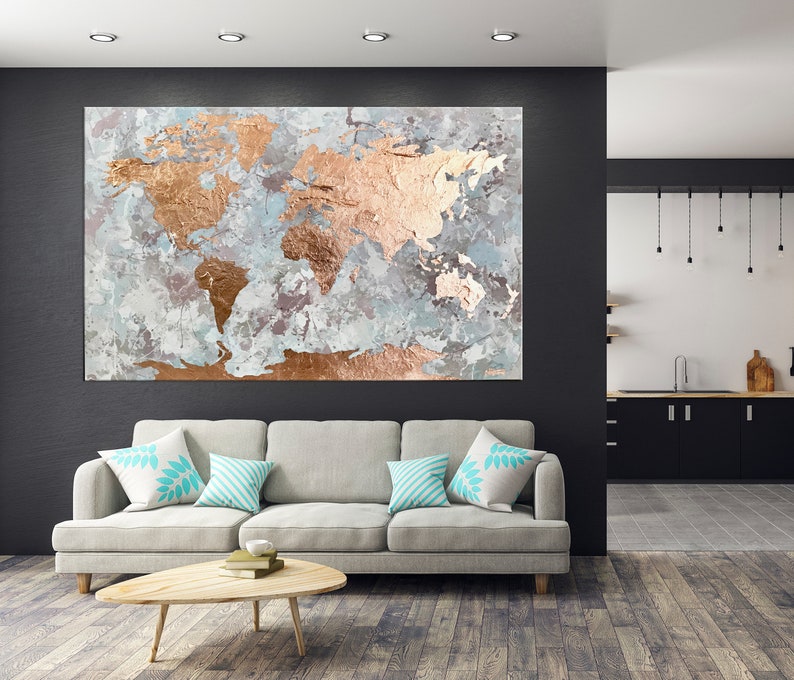Map Of The World Copper Leaf Art Modern Image 0