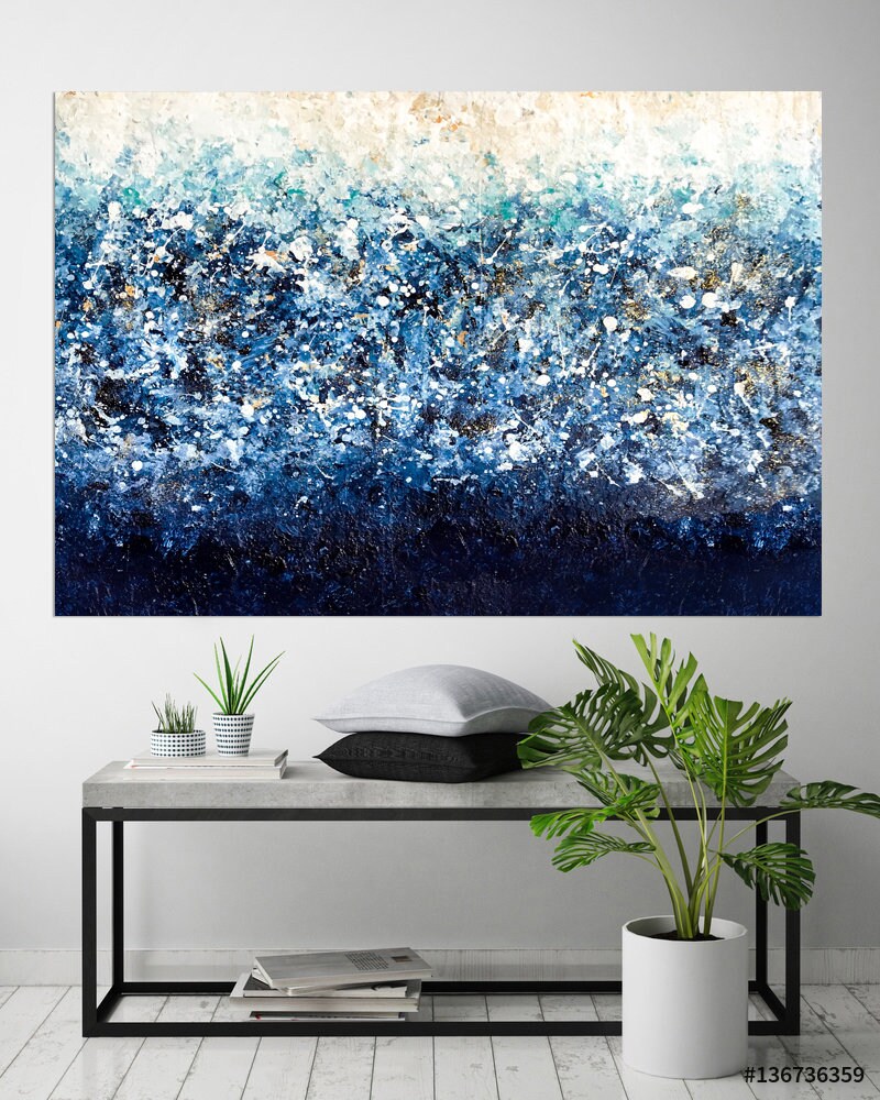 Large Blue Modern Abstract Wall Art 