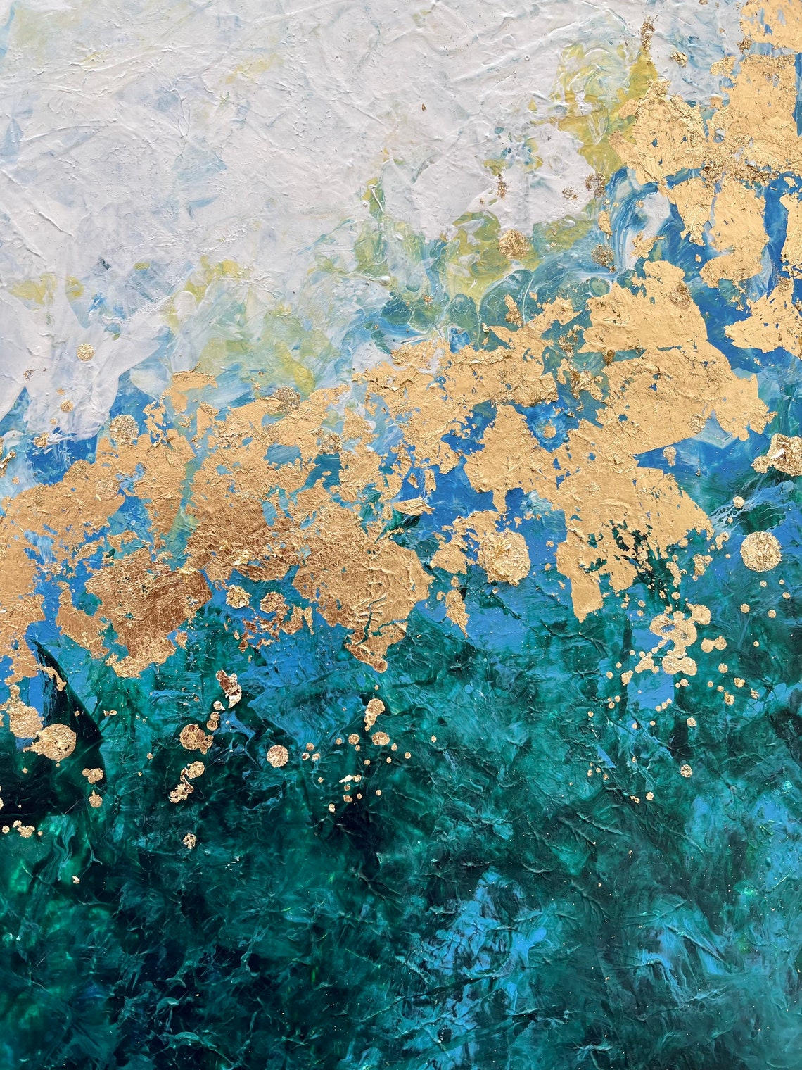 Emerald Abstract Art Green Gold Painting on Canvas Emerald Etsy