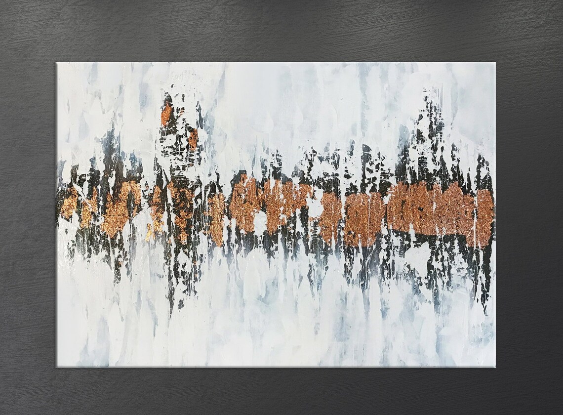 Large Copper Leaf Wall Art, Rose Gold Art, Modern Abstract Painting on ...