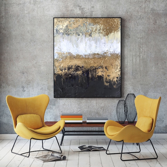 Modern Industrial Wall Art Midcentury Black Gold Abstract Etsy