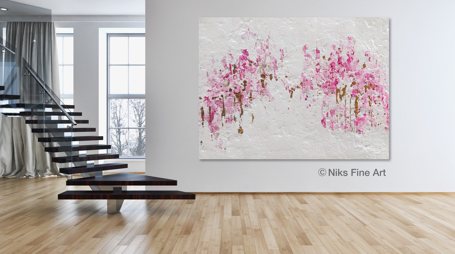 Pink Gold Wall Art Gold Leaf Original Acrylic Abstract Custom Etsy