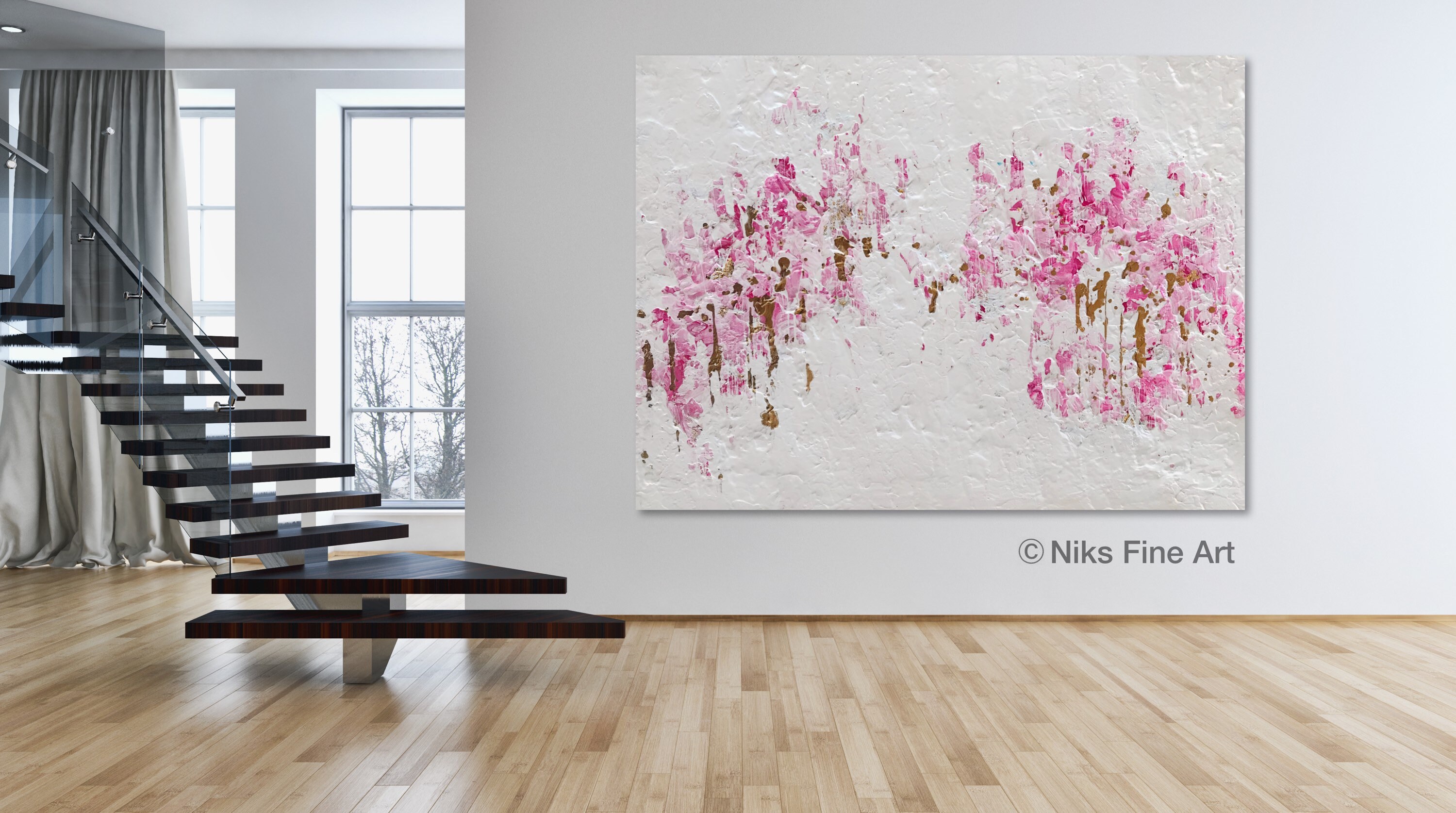 Pink Gold Wall Art Gold Leaf Original Acrylic Abstract Custom Etsy