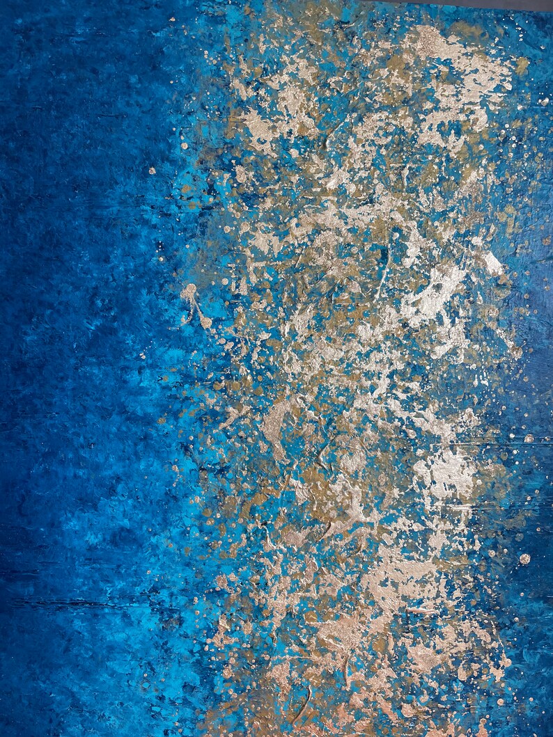 Blue Gold Abstract Art Gold Leaf Painting Original Abstract Etsy