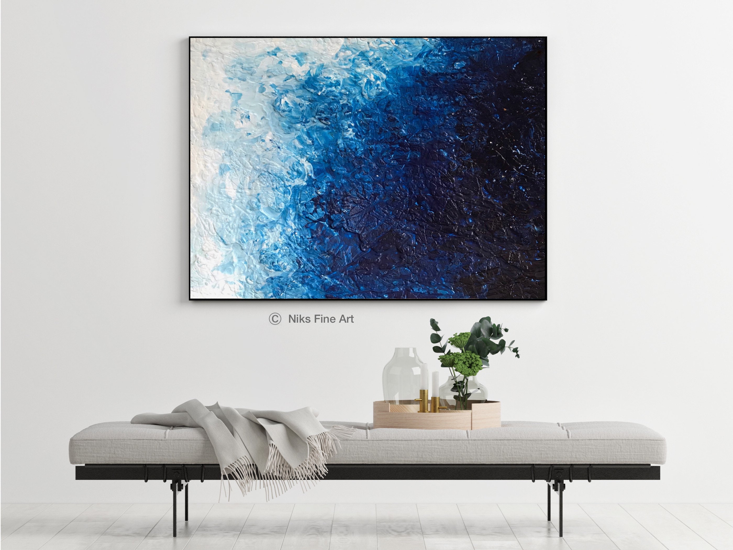 Textured Blue Abstract Large Navy Blue Canvas Painting - Etsy