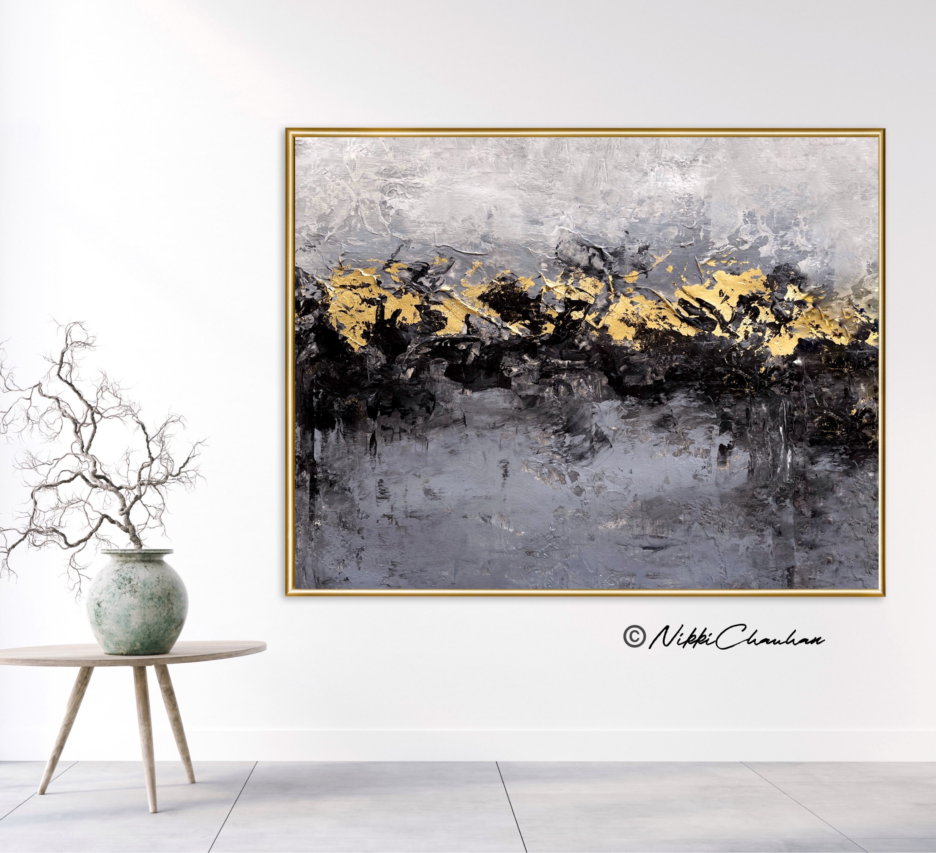 Large Abstract Art Grey Canvas Painting 