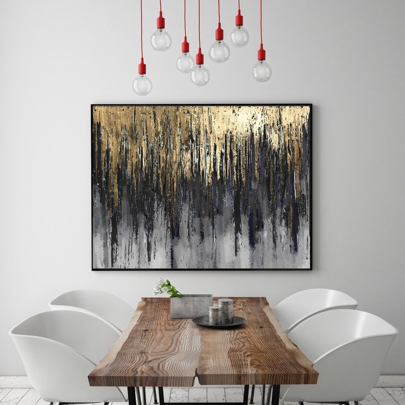 Large Gold Foil Acrylic Painting Contemporary Wall Art Grey Etsy