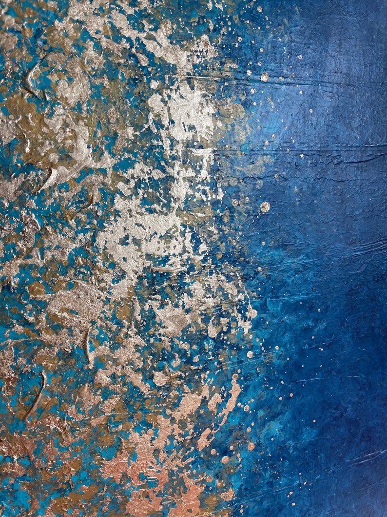 Blue Gold Abstract Art Gold Leaf Painting Original Abstract Etsy