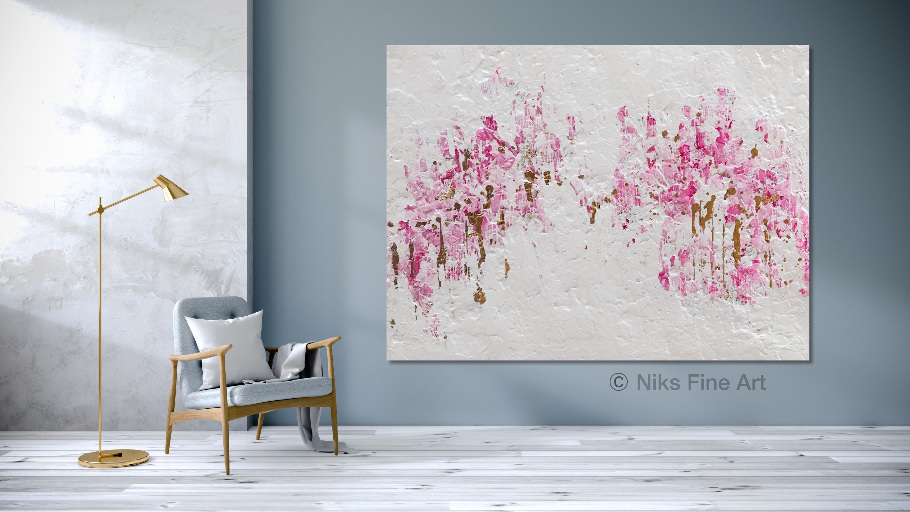 Pink Gold Wall Art Gold Leaf Original Acrylic Abstract Custom Etsy