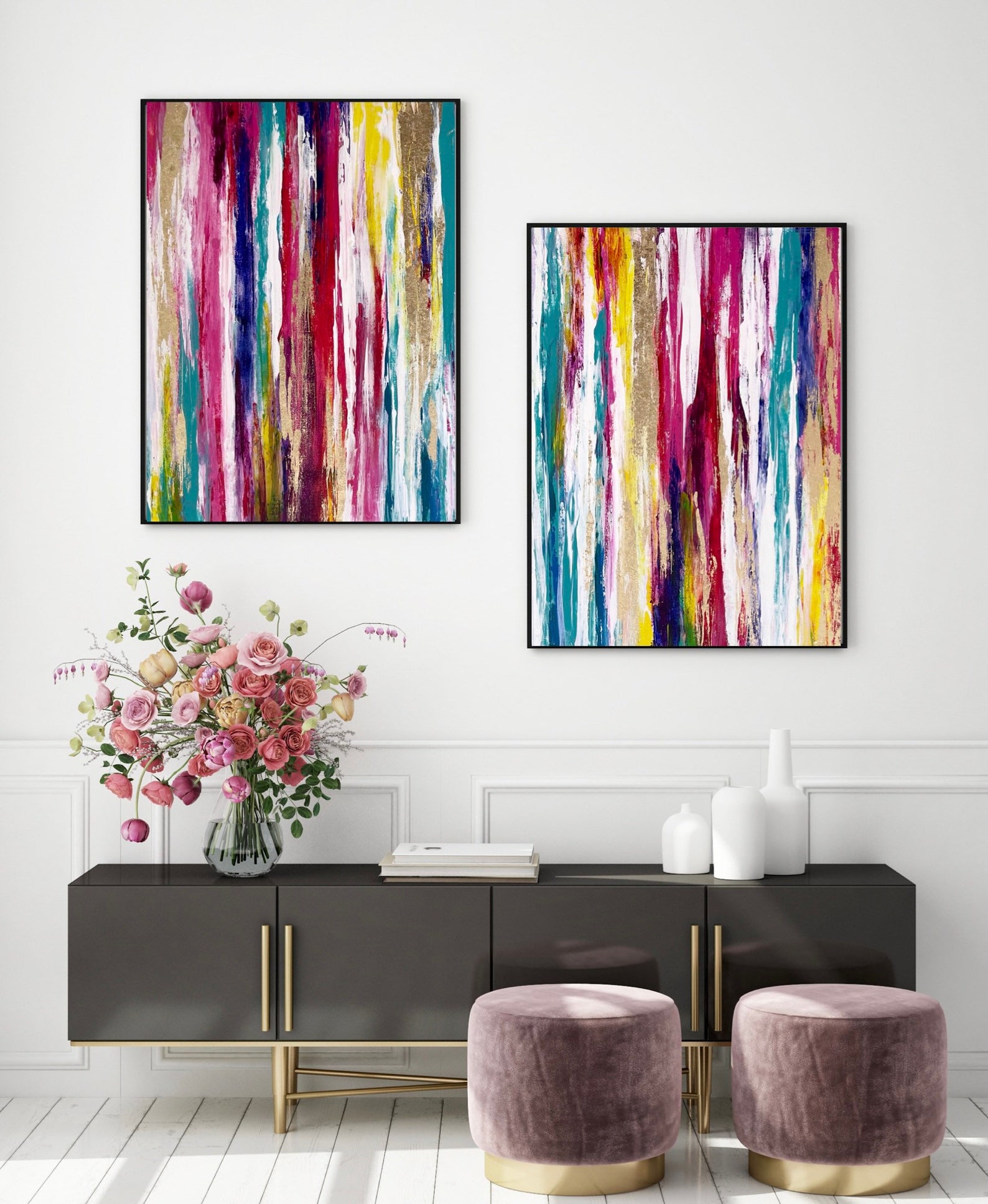Colorful Abstract art Diptych wall art Large Abstract art Etsy