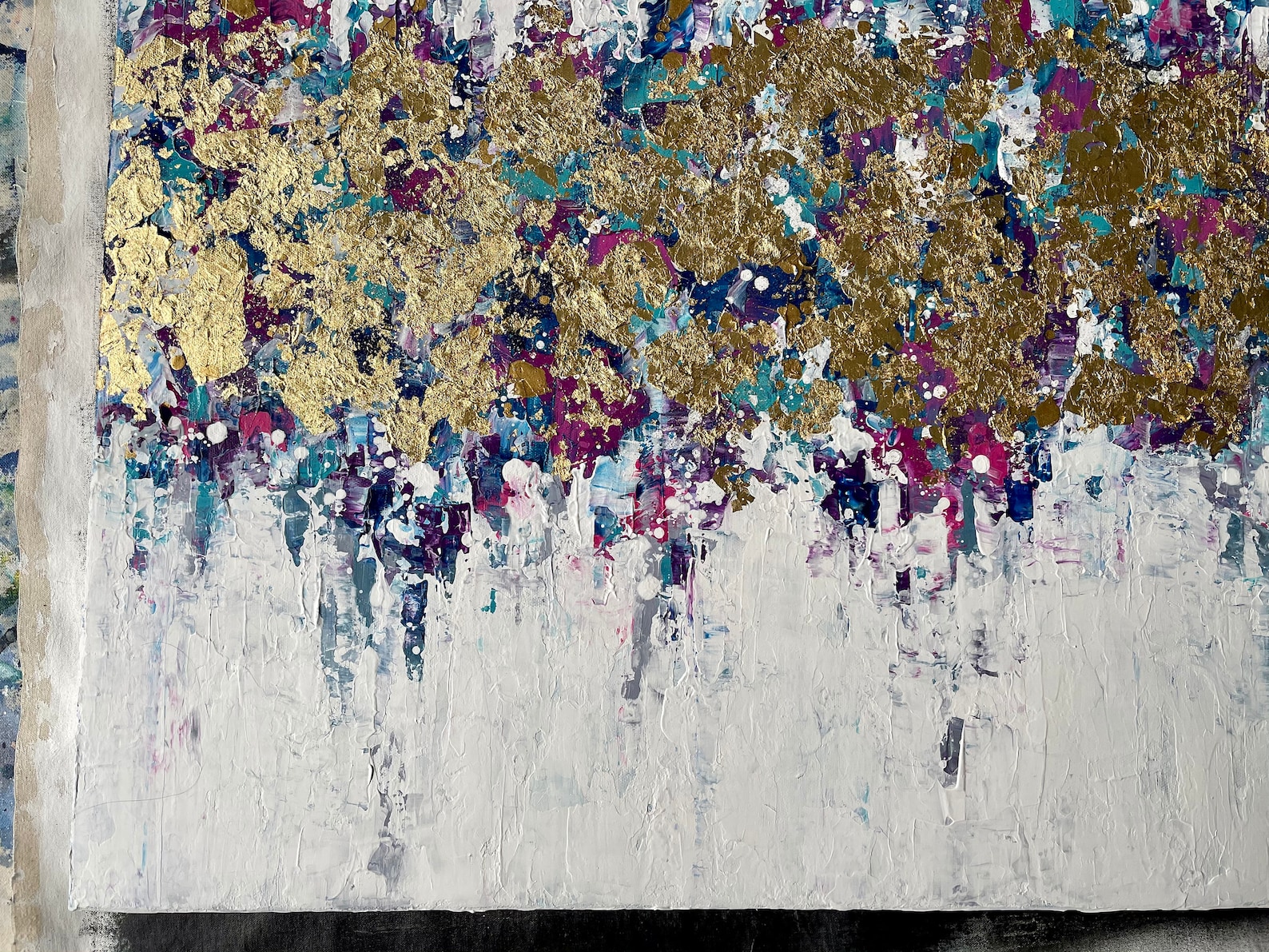 Pink Blue Gold Wall Art Gold Leaf Acrylic Abstract Art Etsy