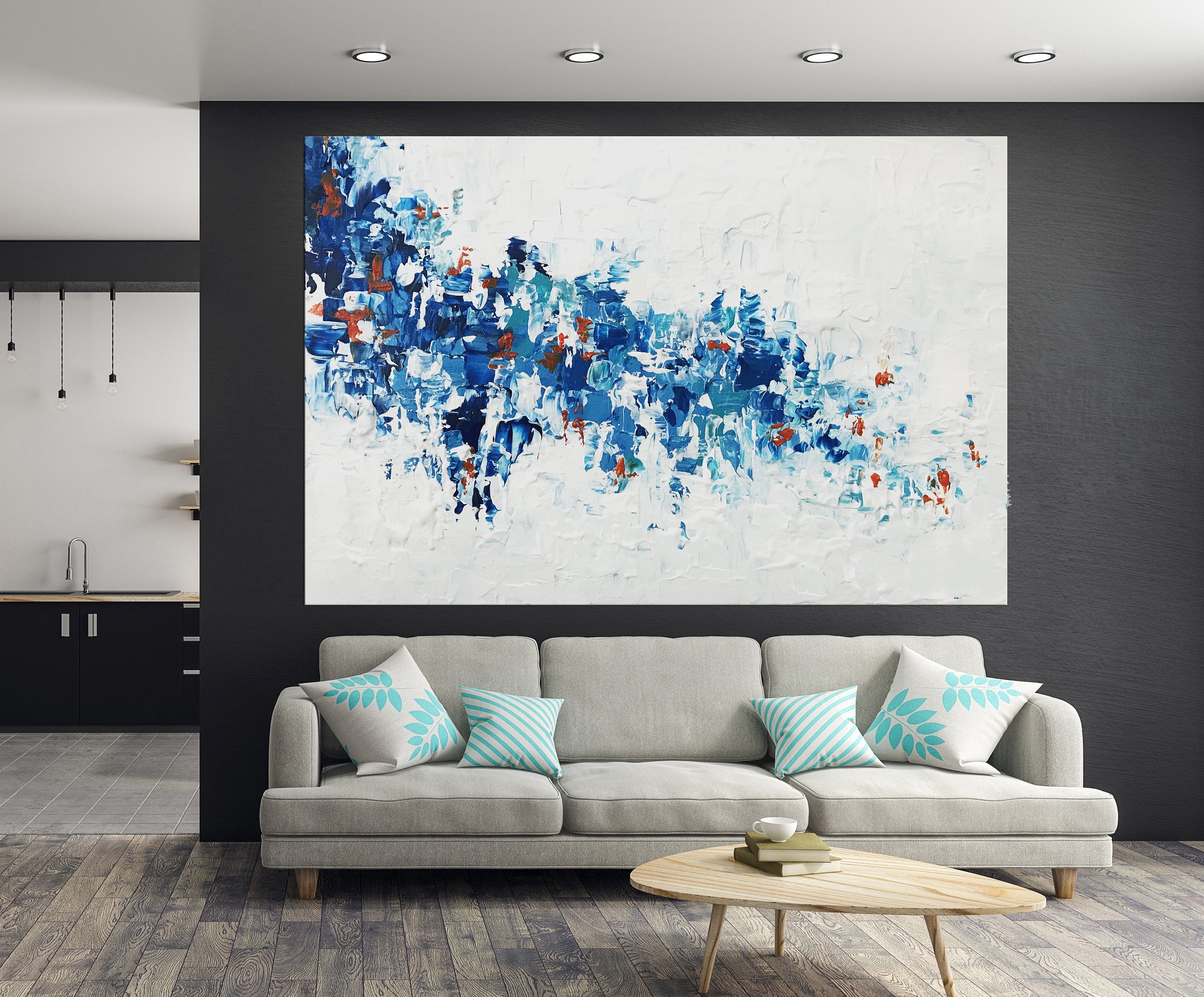 Large Acrylic Painting White and Blue Abstract Wall Art  Etsy Denmark