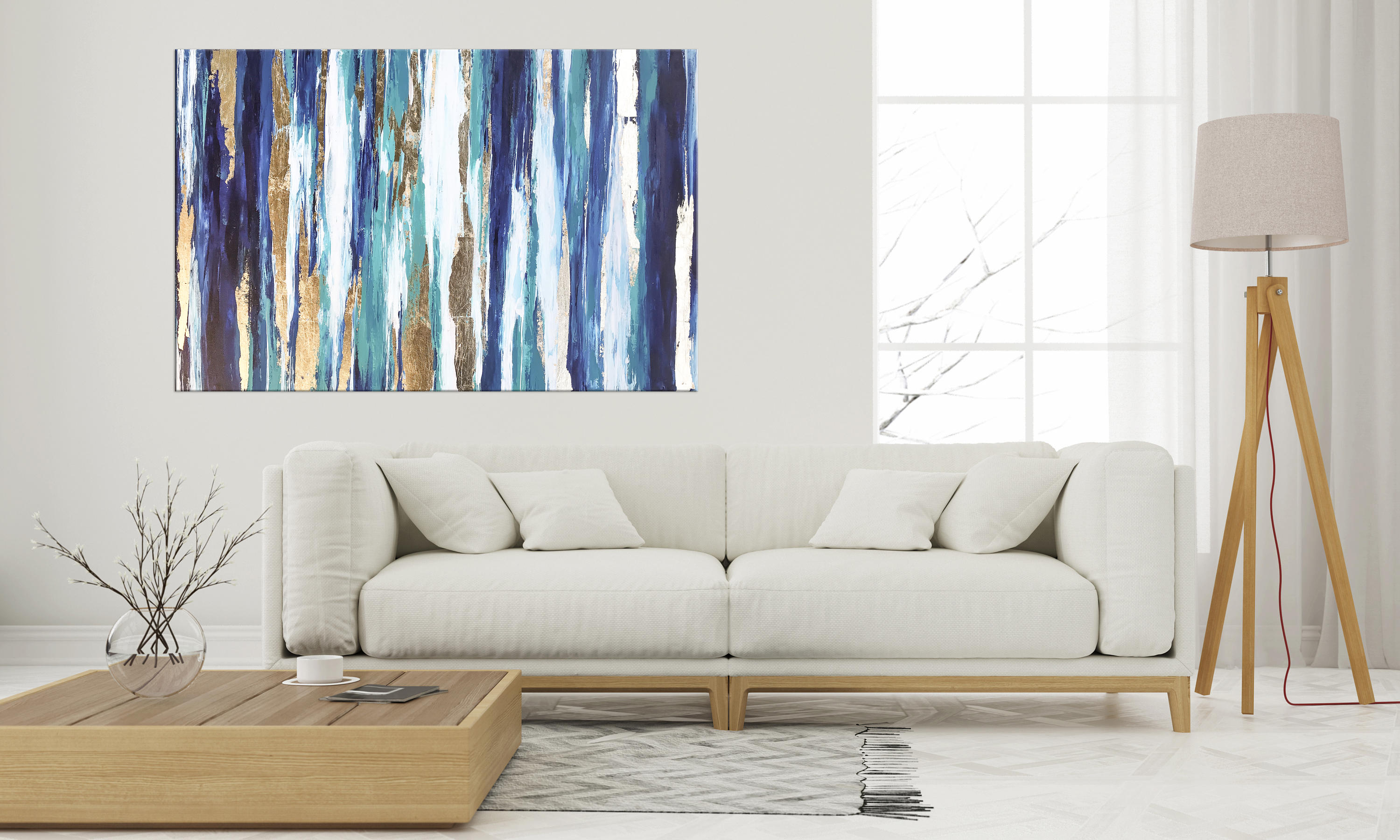 Blue Teal Gold Wall Art on Canvas Abstract Gold Art Living Etsy