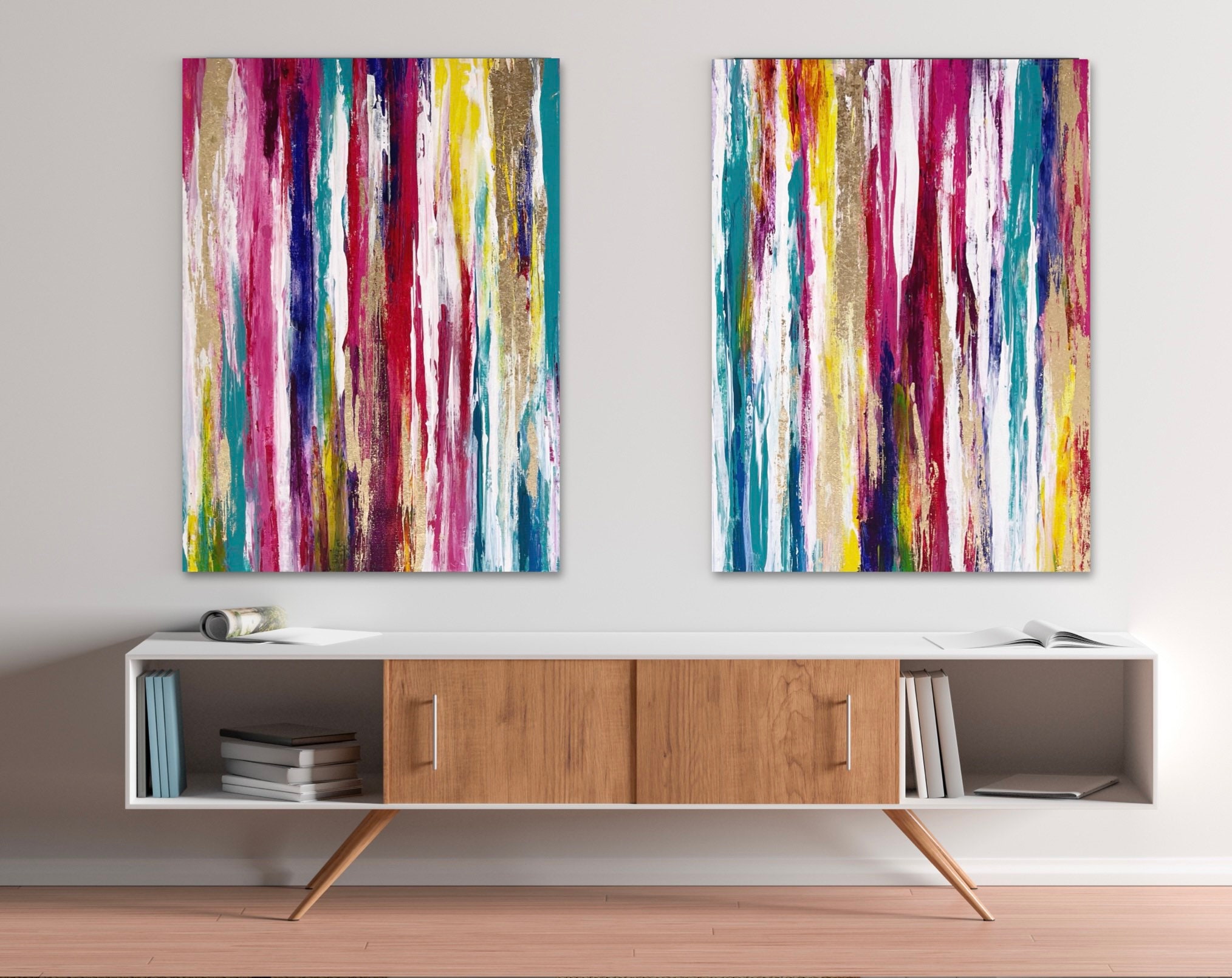 Colorful Abstract art Diptych wall art Large Abstract art Etsy