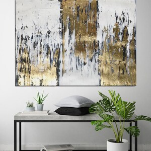 Gold Leaf Abstract Gold White Wall Art Large Abstract Painting Modern ...