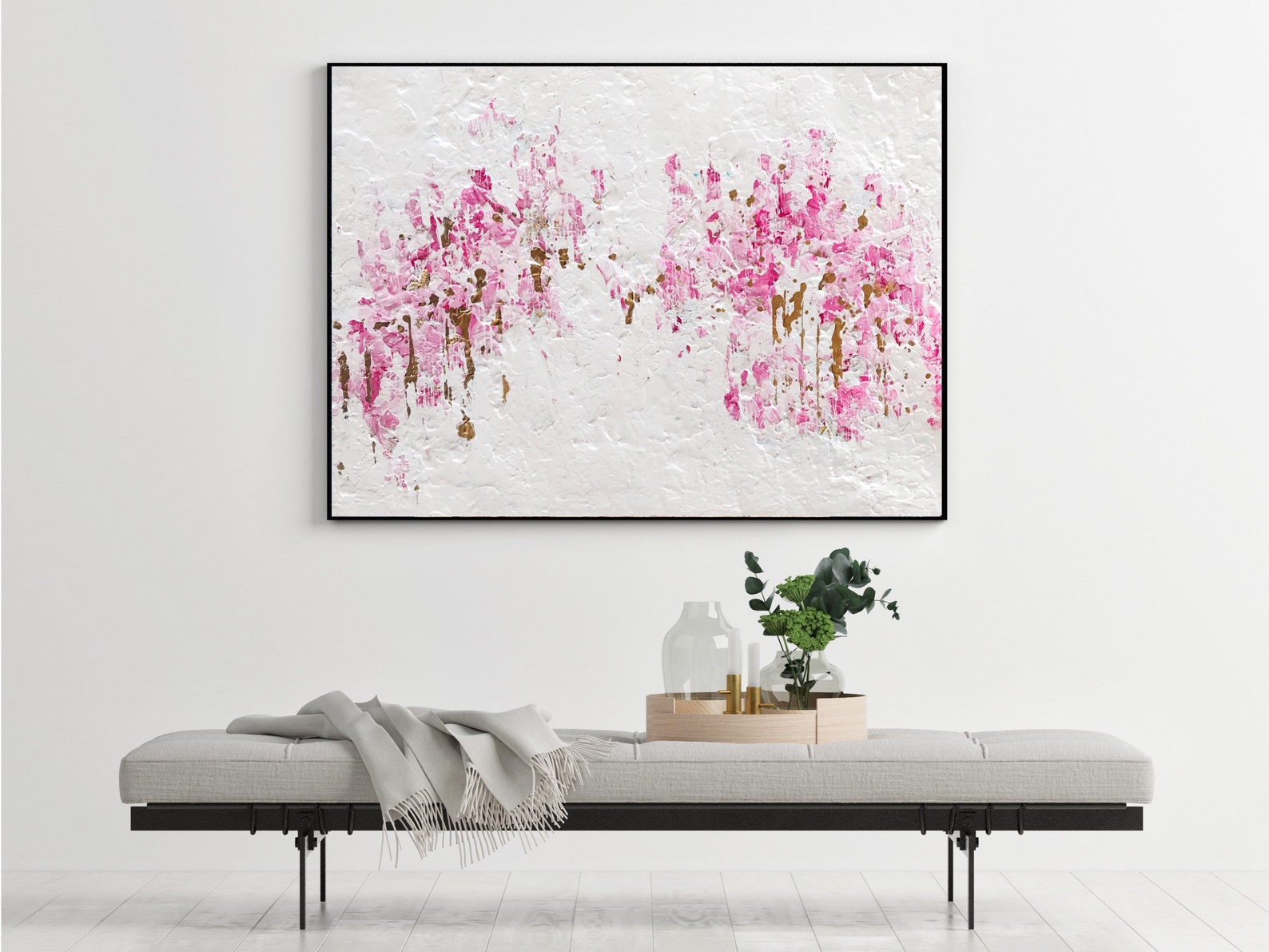 Pink Gold Wall Art Gold Leaf Original Acrylic Abstract Custom Etsy