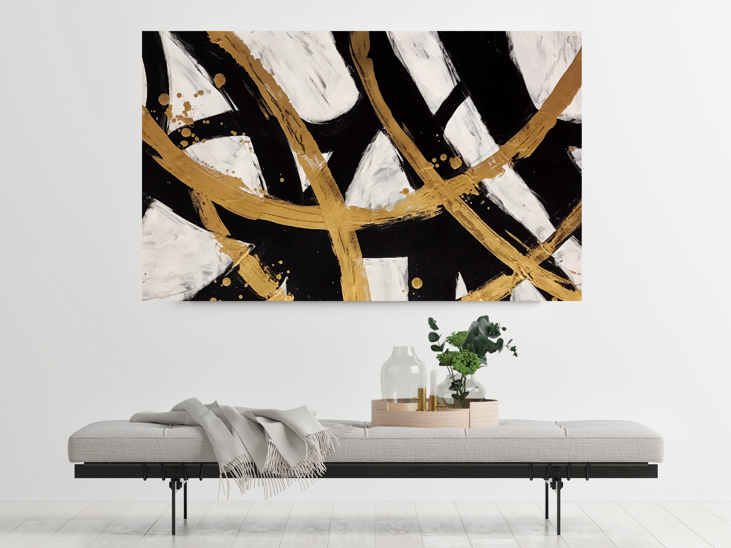 Black White Gold Abstract Art Minimalist Monochrome Art on Etsy UK