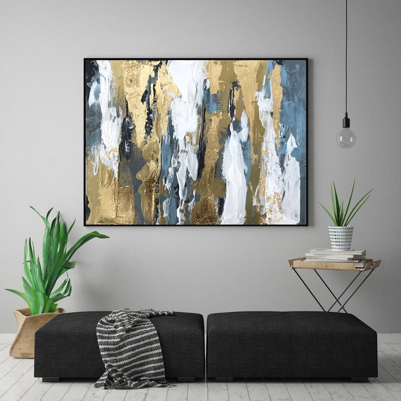 Blue Abstract Art Gold Art Gold Leaf Wall Art Modern Abstract Etsy