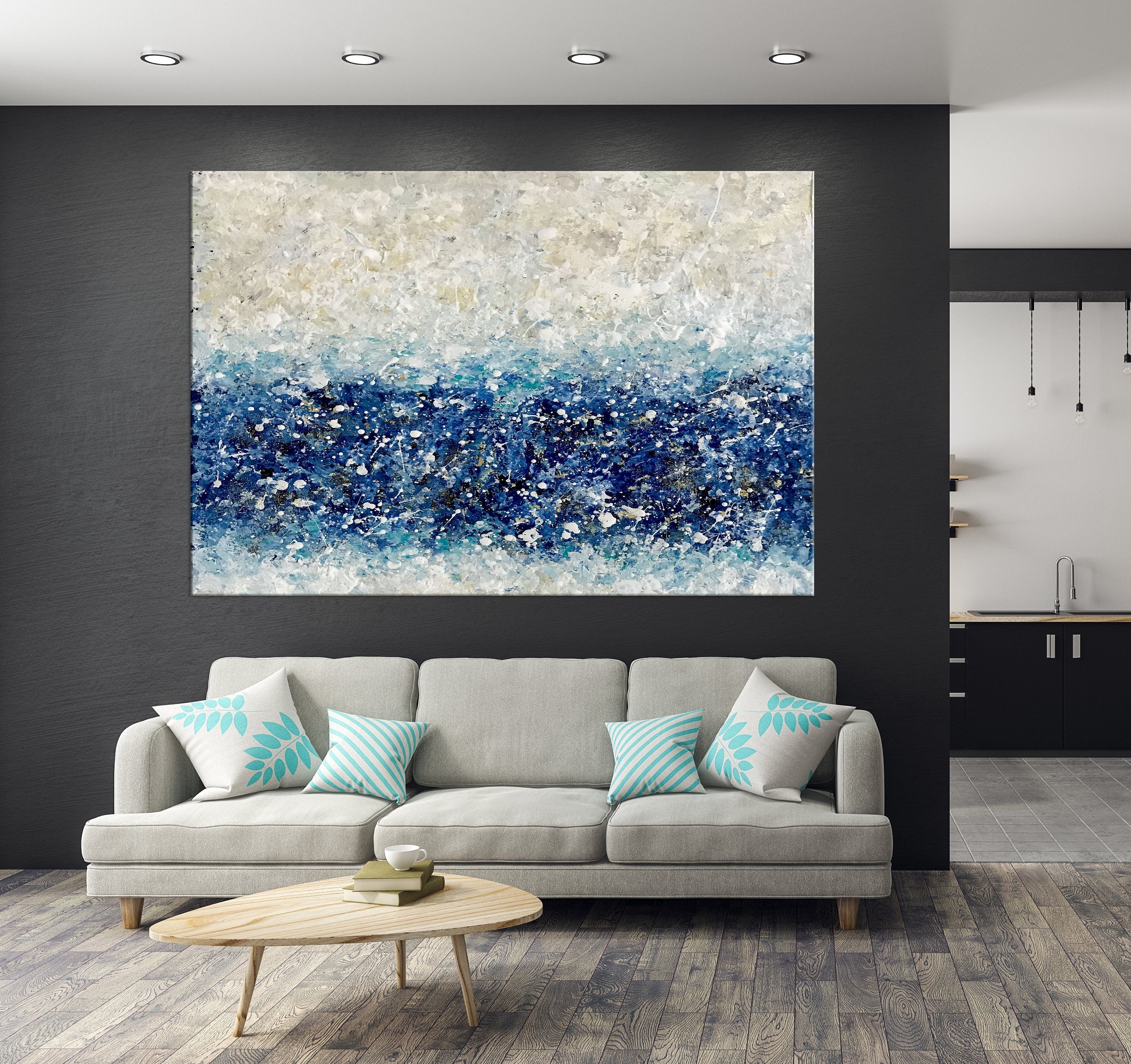 Blue Abstract Painting on Canvas Large Abstract Modern Art Oversize Art ...