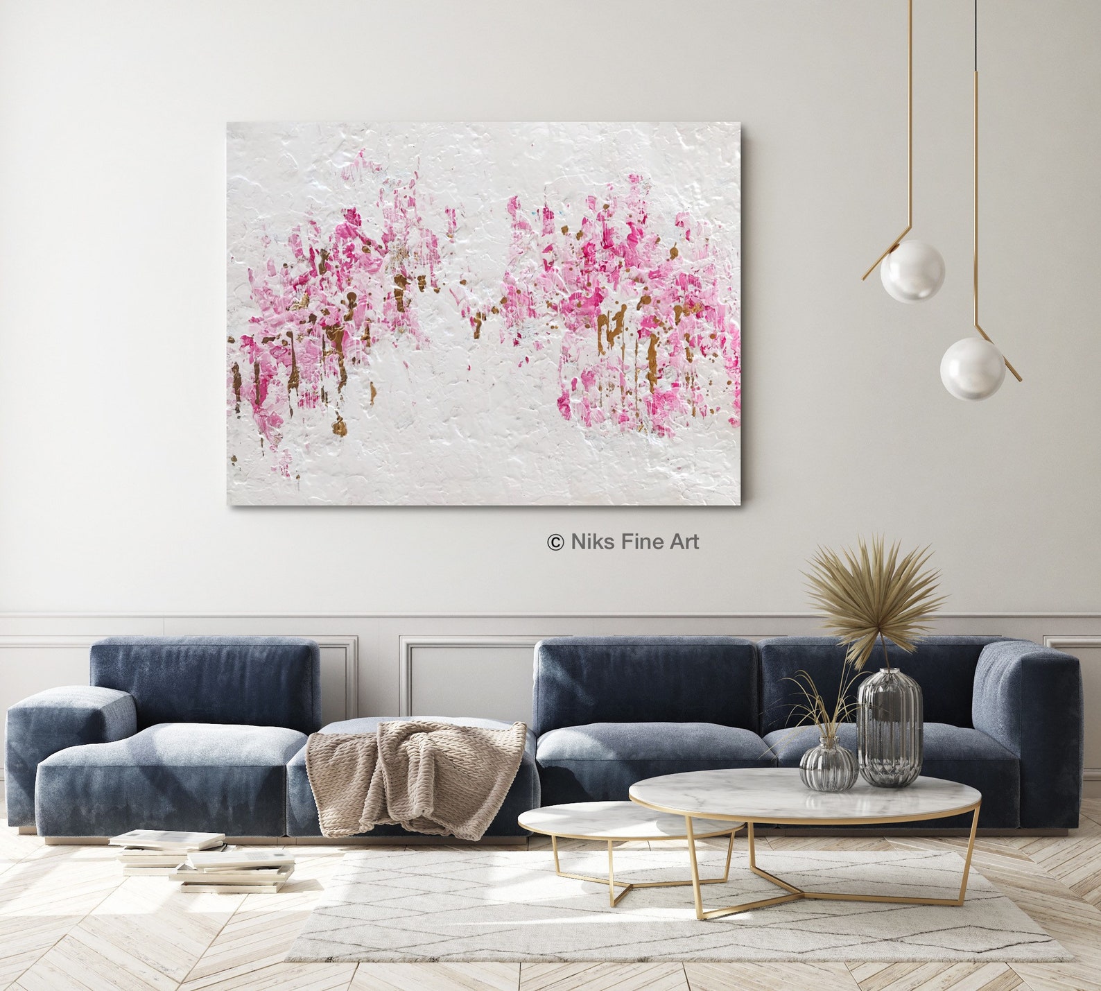 Pink Gold Wall Art Gold Leaf Original Acrylic Abstract Custom Etsy