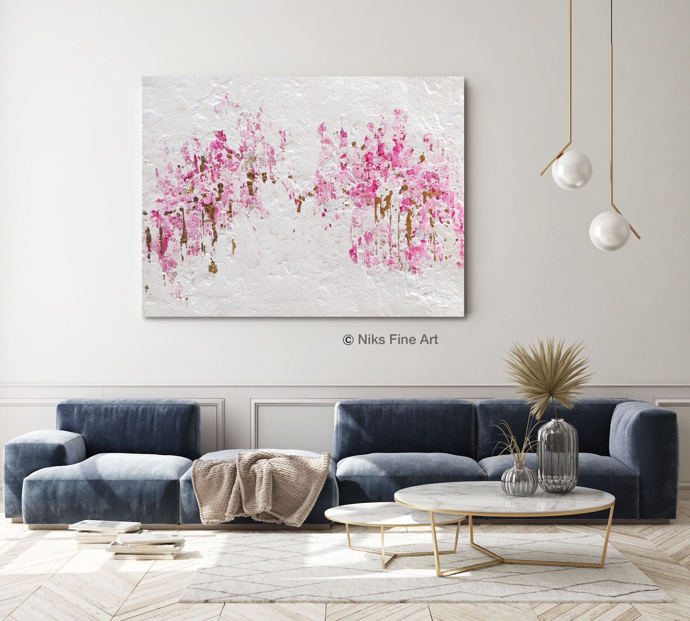 Pink Gold Wall Art Gold Leaf Original Acrylic Abstract Custom Etsy
