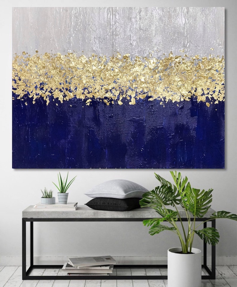 Navy Blue Abstract art Large Blue Wall Art Modern Abstract Etsy