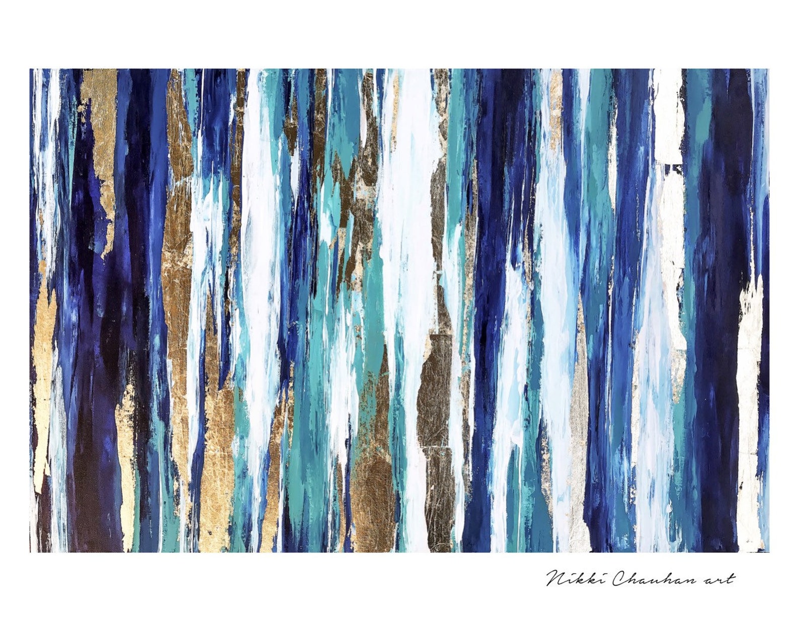 Blue Teal Gold Wall Art on Canvas Abstract Gold Art Living Etsy