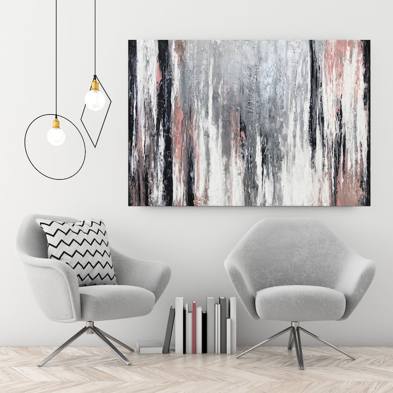 Blush Silver Abstract Painting Pink Wall Art Acrylic Etsy