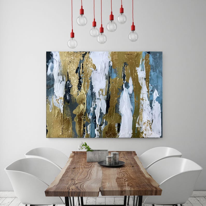 Blue Abstract Art Gold Art Gold Leaf Wall Art Modern Abstract Etsy