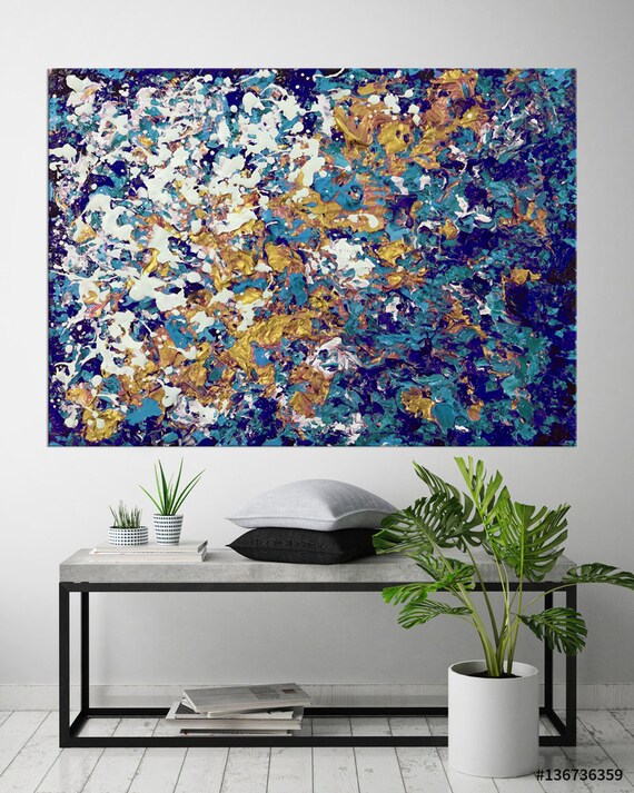 Textured Wall Art Palette Knife Abstract Expressionism Teal Artwork Turquoise Blue Painting On Canvas Modern