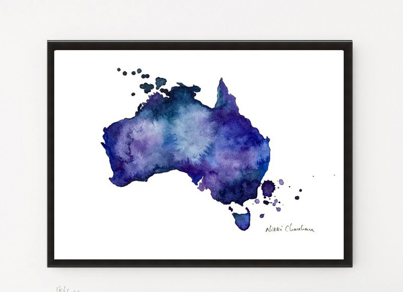 Australia Map Country Art Watercolor Map Map Gift Country Etsy