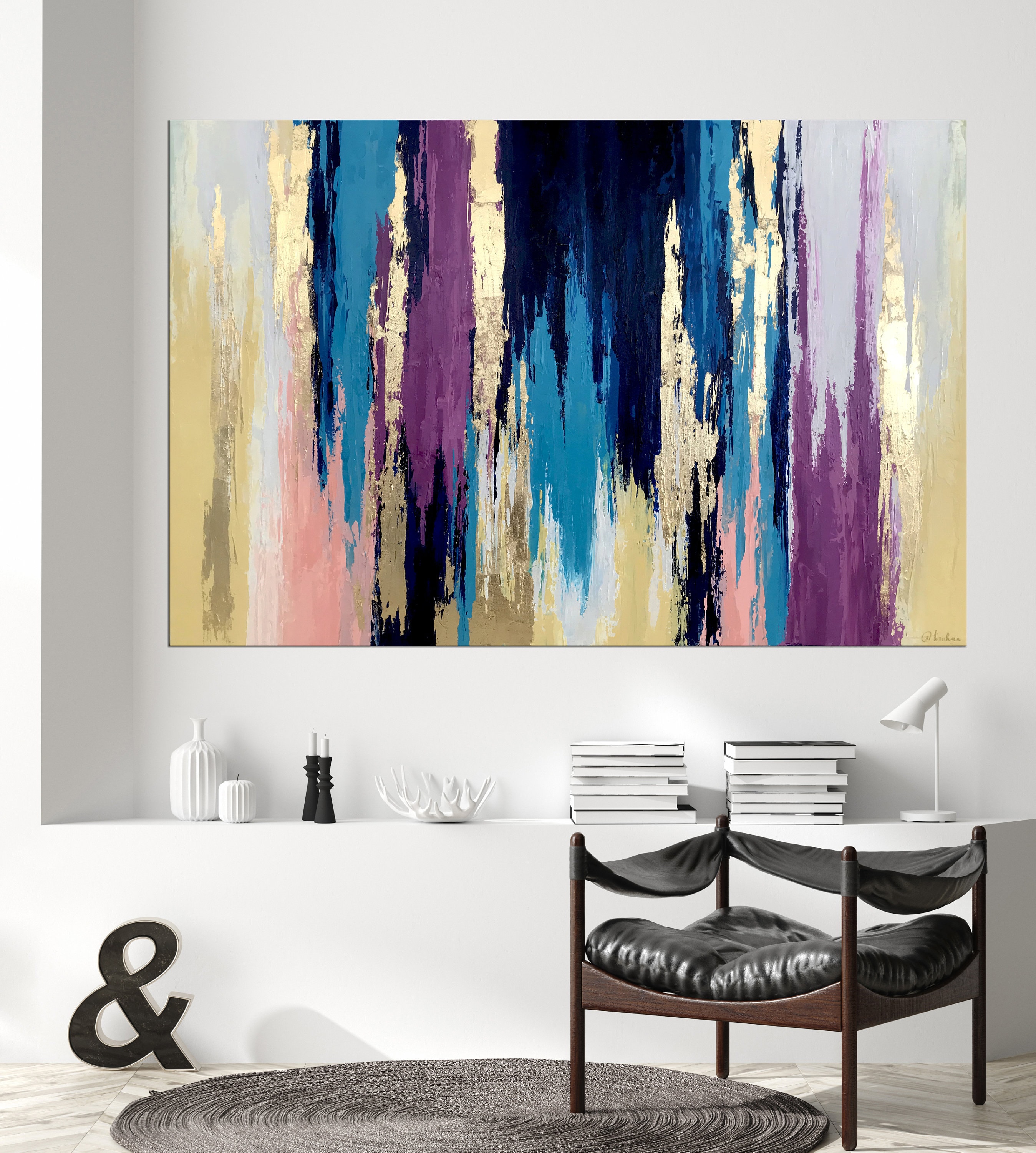 Modern Abstract art, Large canvas art, Colorful Abstract painting, Gold  leaf art, Colorful wall art, Pink Blue Gold, Painting on canvas