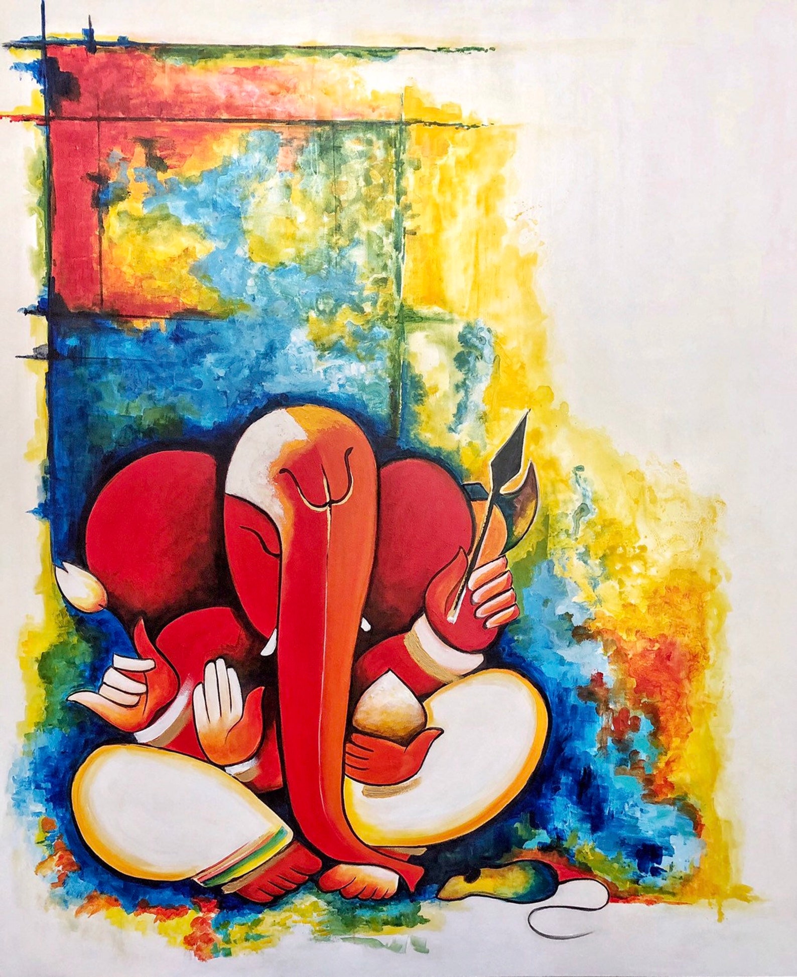 Ganesha Wall Art Ganesha Painting Hindu God Indian Art Etsy