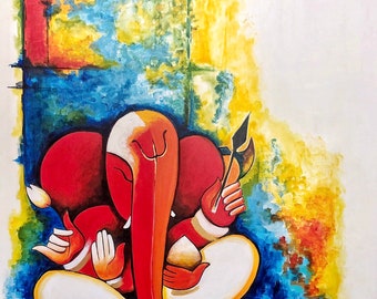 Ganesha Wall art, Ganesha painting, Hindu God, Indian art, Indian wall decor, Hindu decor, Asian art, Indian wall art, Spiritual art, Nikki