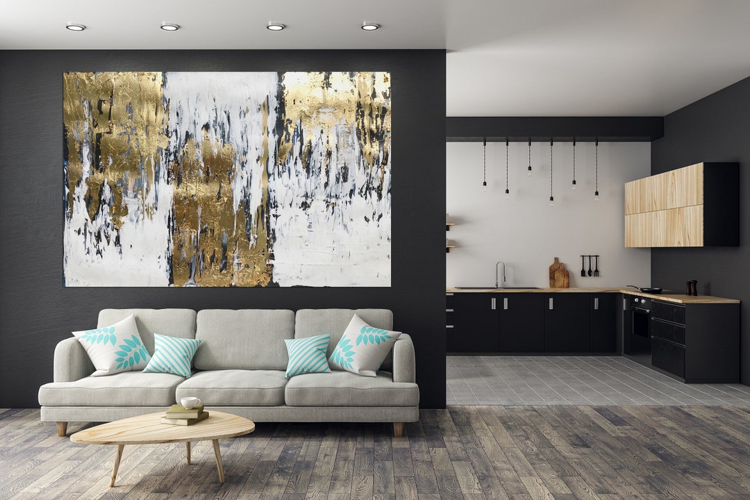 Gold Leaf Abstract Gold White Wall Art Large Abstract Painting Modern ...