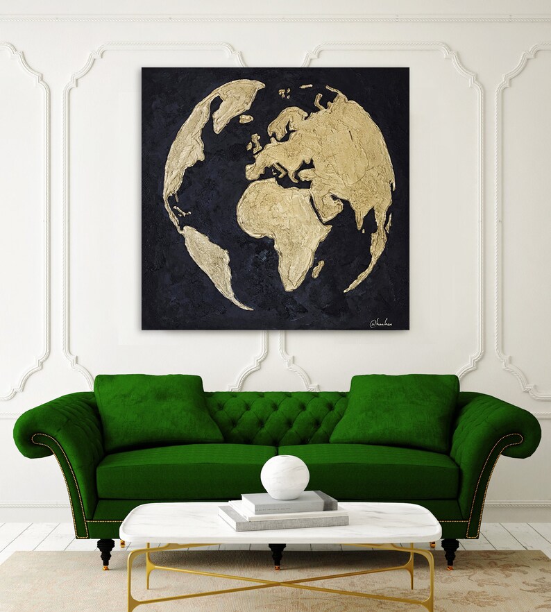 World map canvas Globe wall art Heavy Texture wall map Etsy