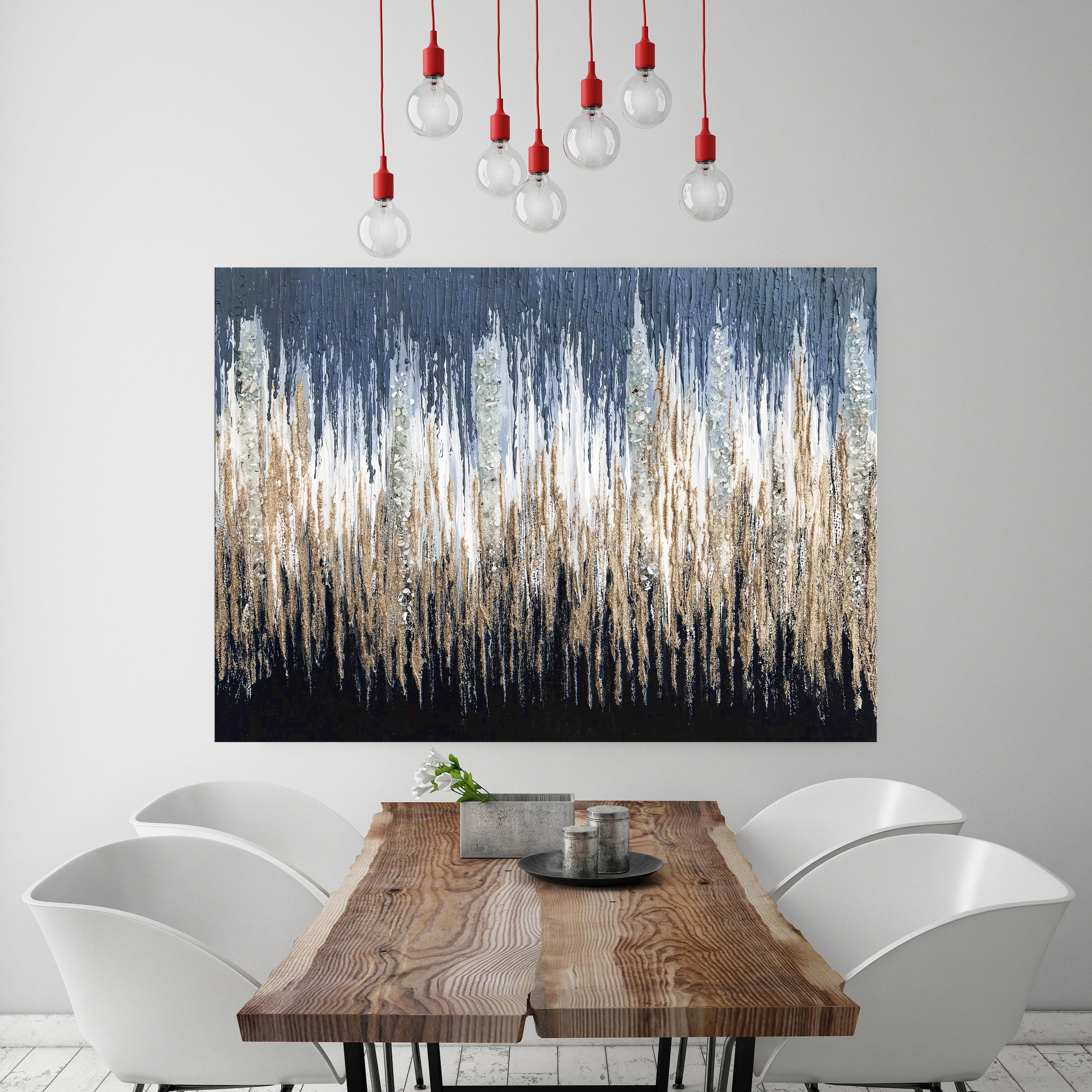 Living Room Navy Decor Abstract Wall Art Blue /& Gold Wall Art Gold Glitter Art Blue Decor Abstract Print Bathroom Wall Art